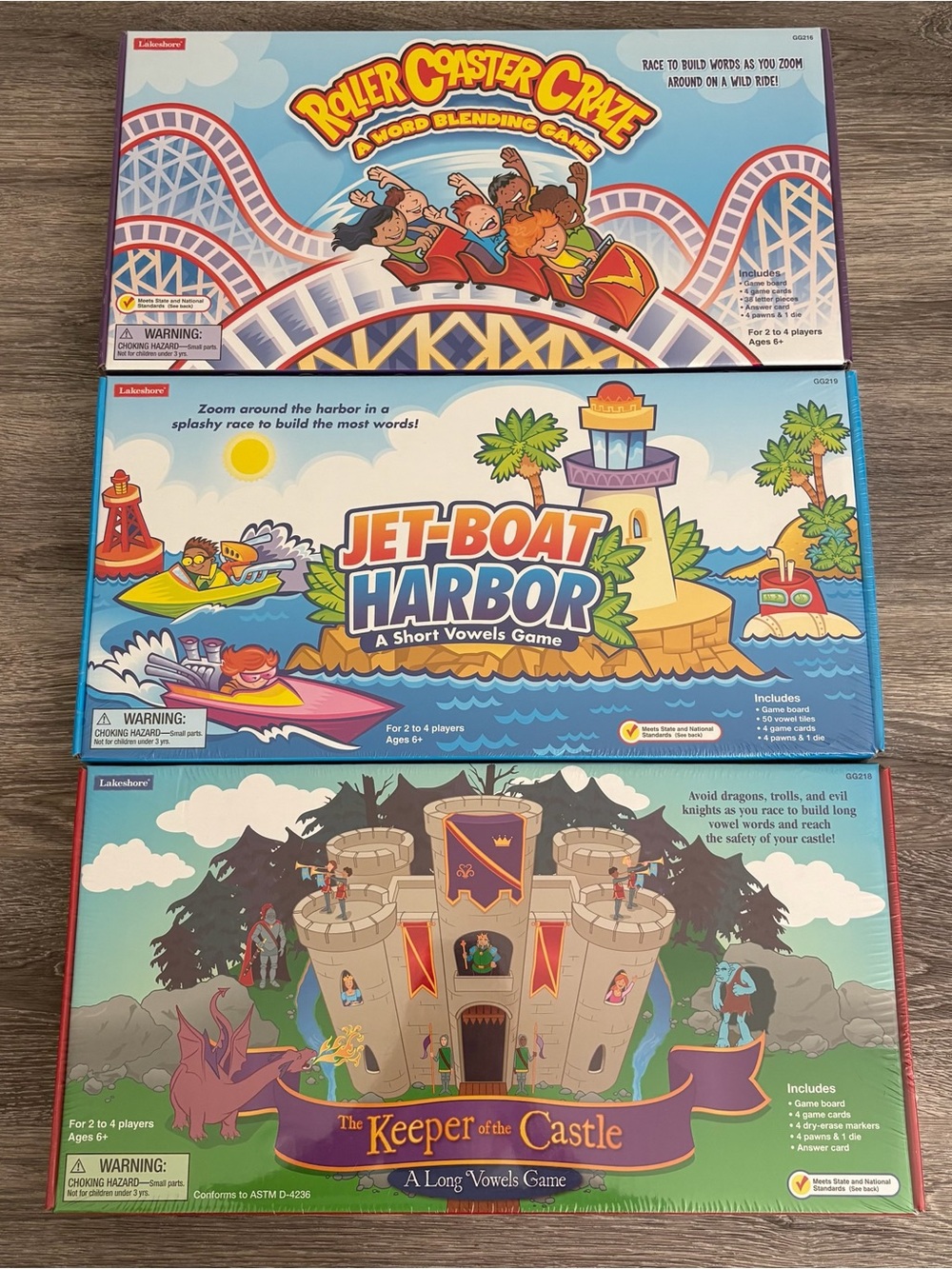 Lakeshore Phonics Board Games Bundle Roller Coaster Craze Jet Boat Harbor Keeper
